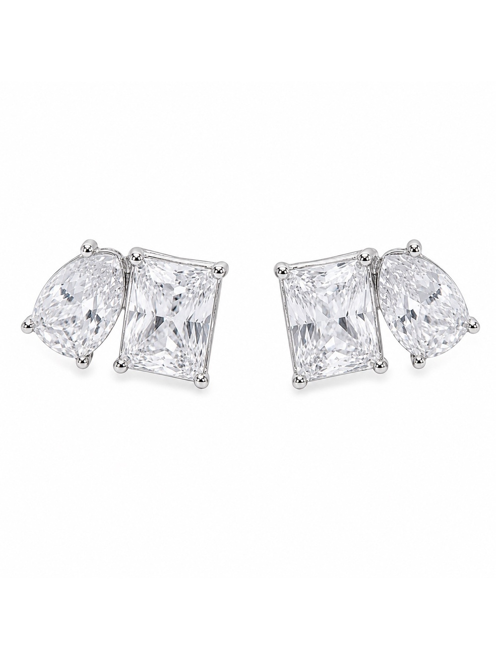 Kenneth Jay Lane Shaped Cubic Zirconia Silver-Tone Stud Earrings